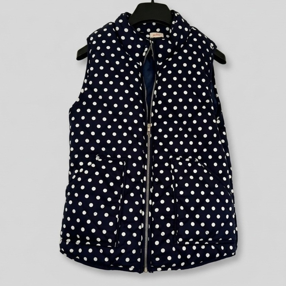 Navy Blue White Polka Dot Quilted Puffer Vest Twee Indie Pop Preppy Nautical